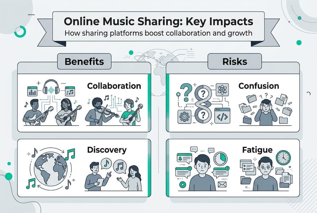 Infographic outlining music sharing benefits and risks