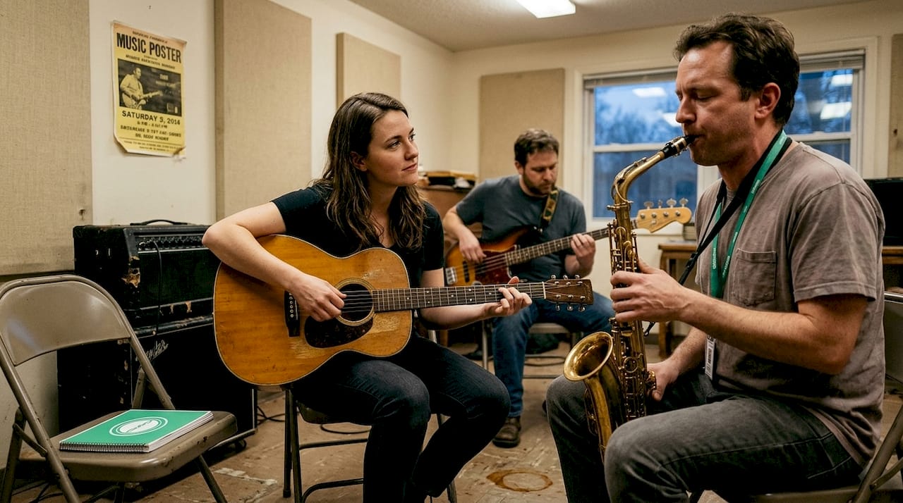 Musicians reacting in group improvisation session