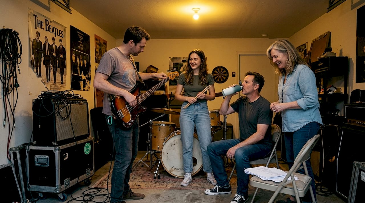 Small group playing music in casual jam session