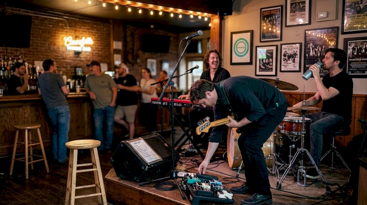 Local band playing at small venue stage