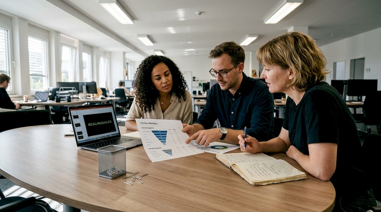 Das Team analysiert gemeinsam die Conversion-Raten.
