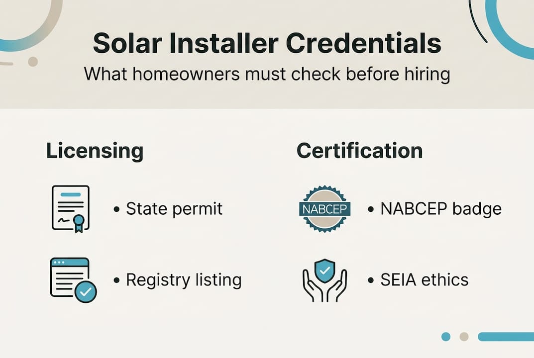 Infographic of solar installer credentials and requirements
