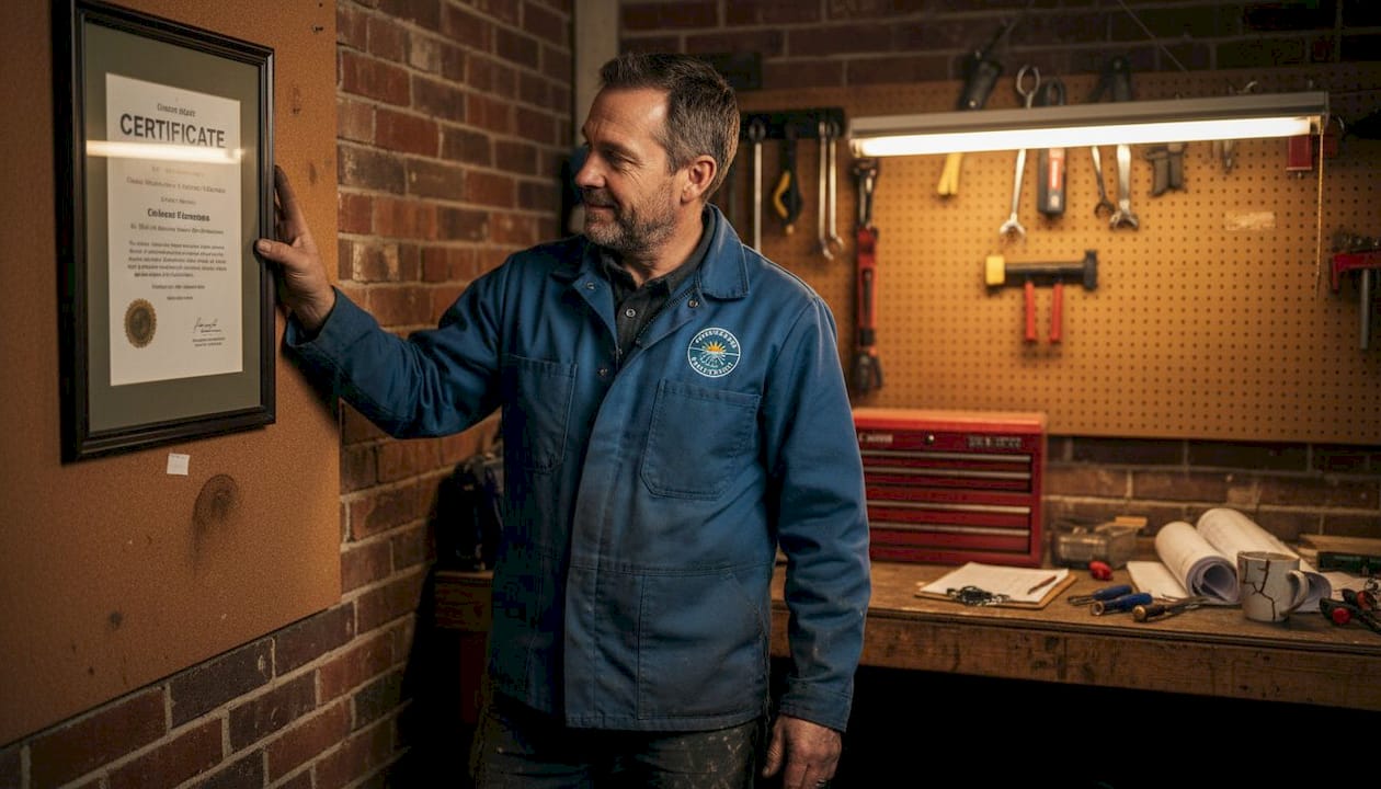 Solar installer reviewing NABCEP certificate