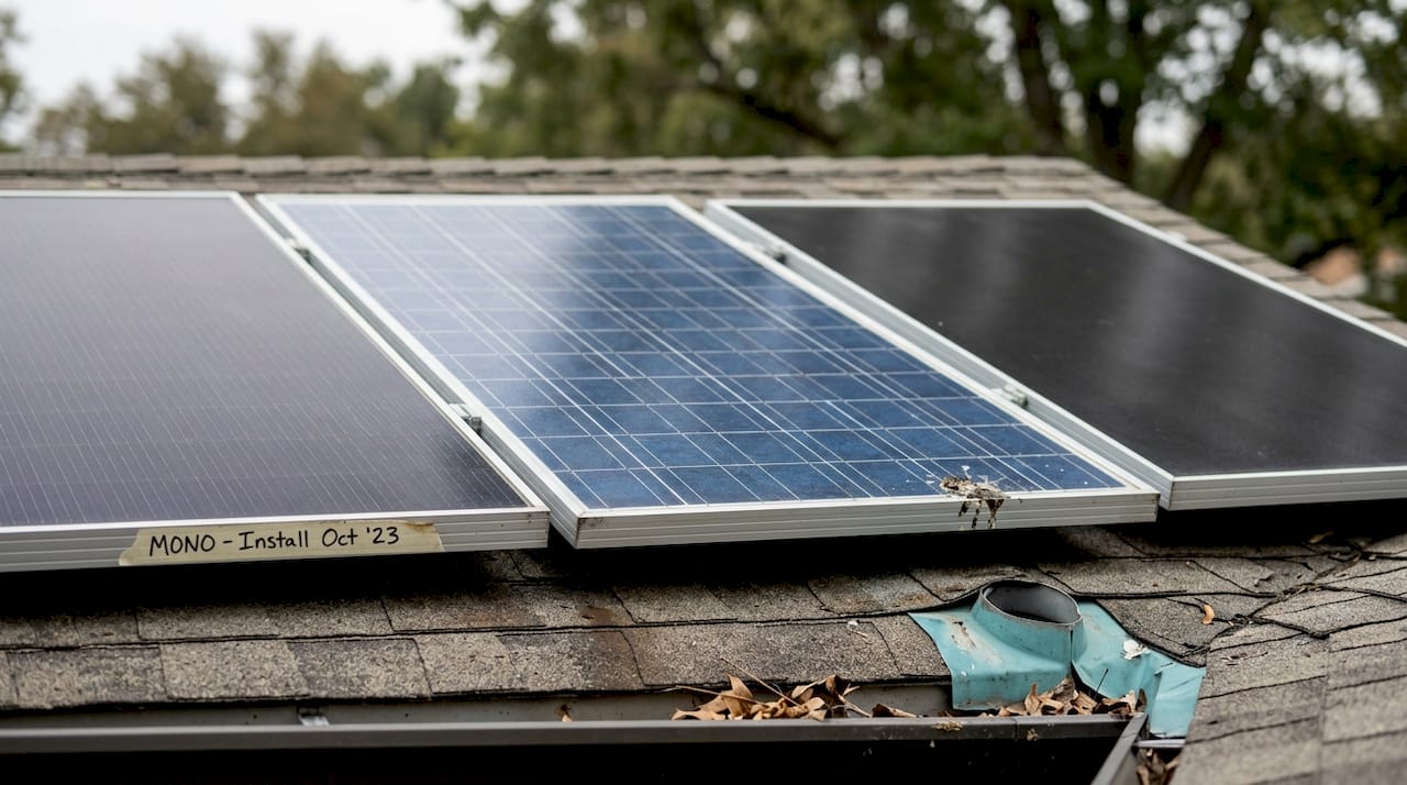 Close-up comparison of home solar panels