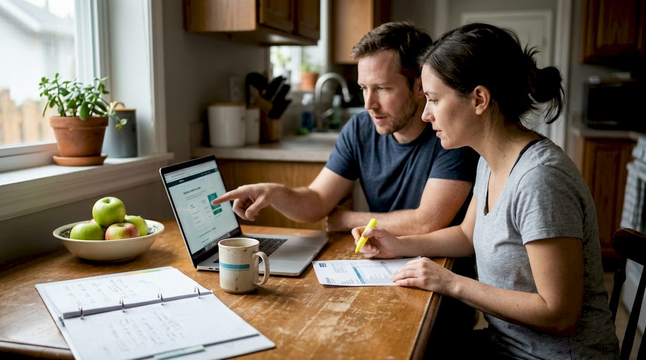 Couple calculates solar savings at kitchen table