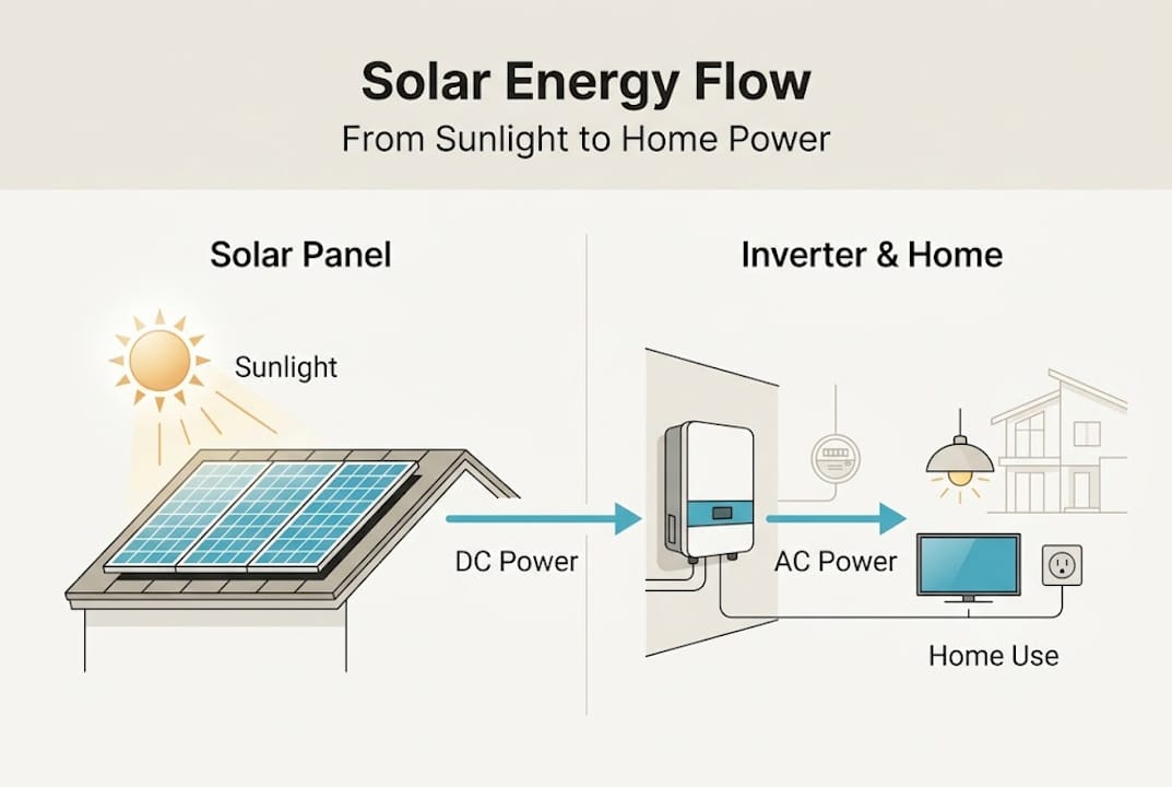 Infographic showing solar power conversion process