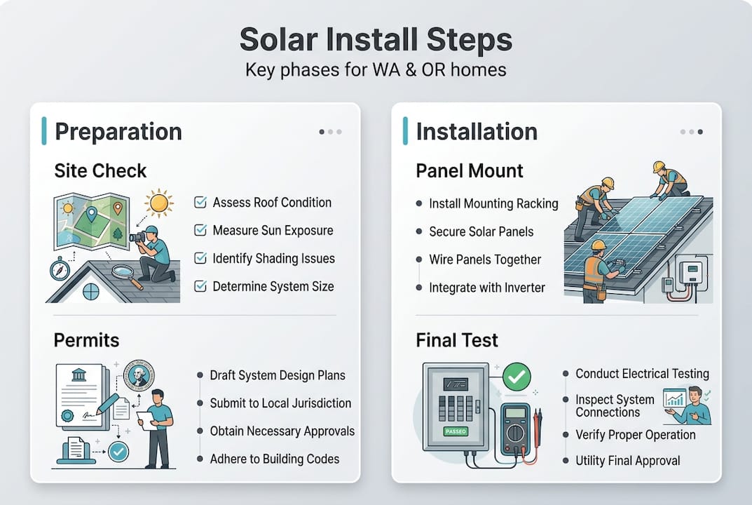 Infographic showing solar installation major steps