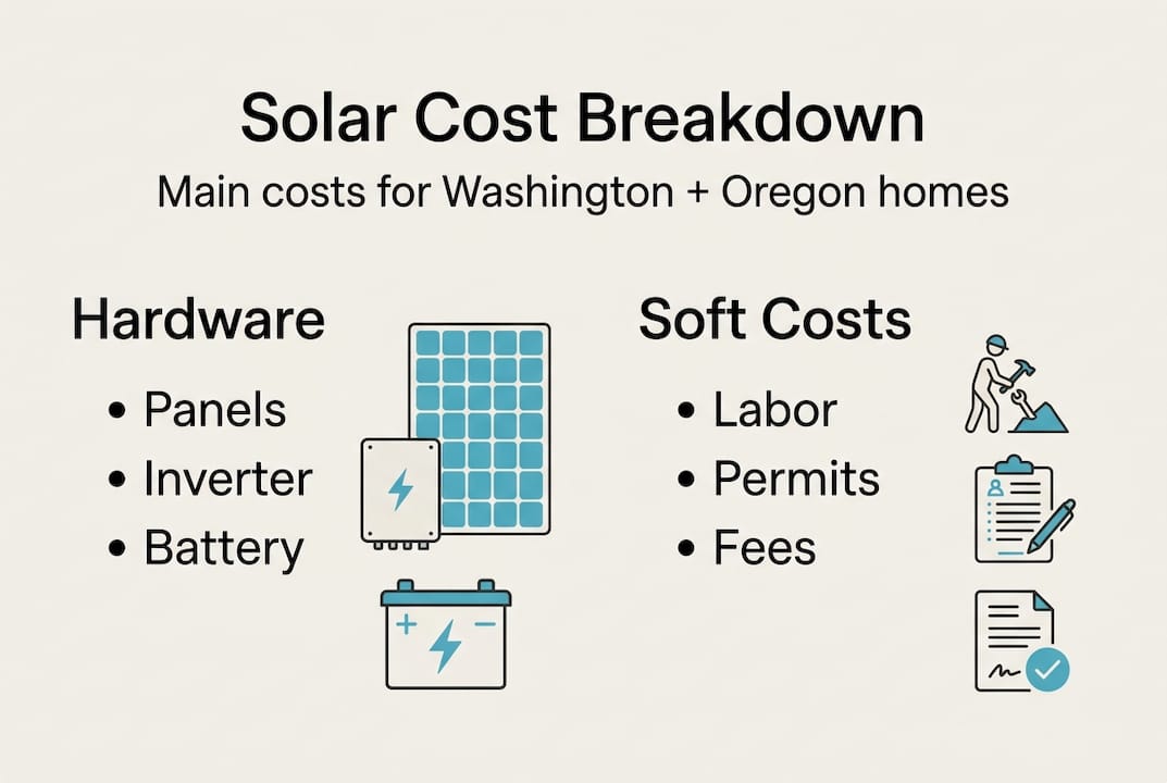 Infographic showing solar hardware and soft costs
