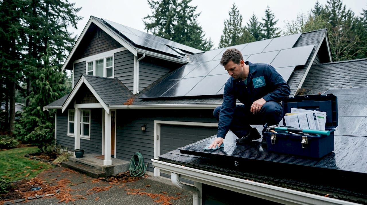 Solar panels checked in typical northwest setting