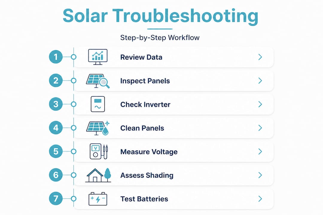 Infographic showing solar troubleshooting steps