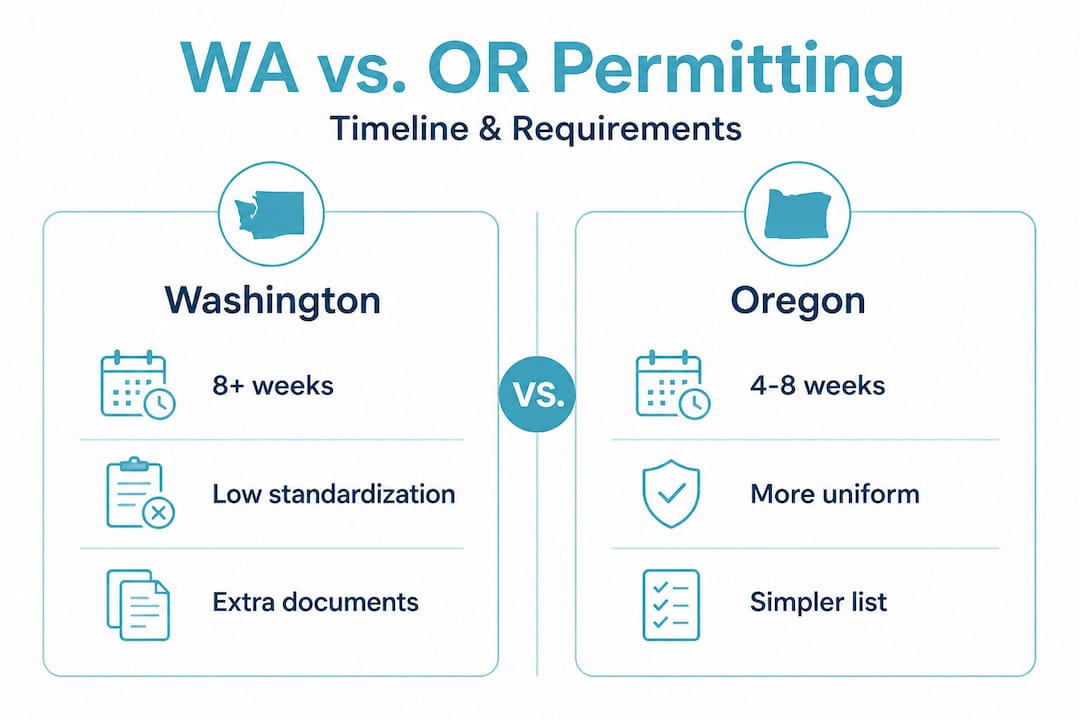 Infographic comparing Washington and Oregon solar permitting