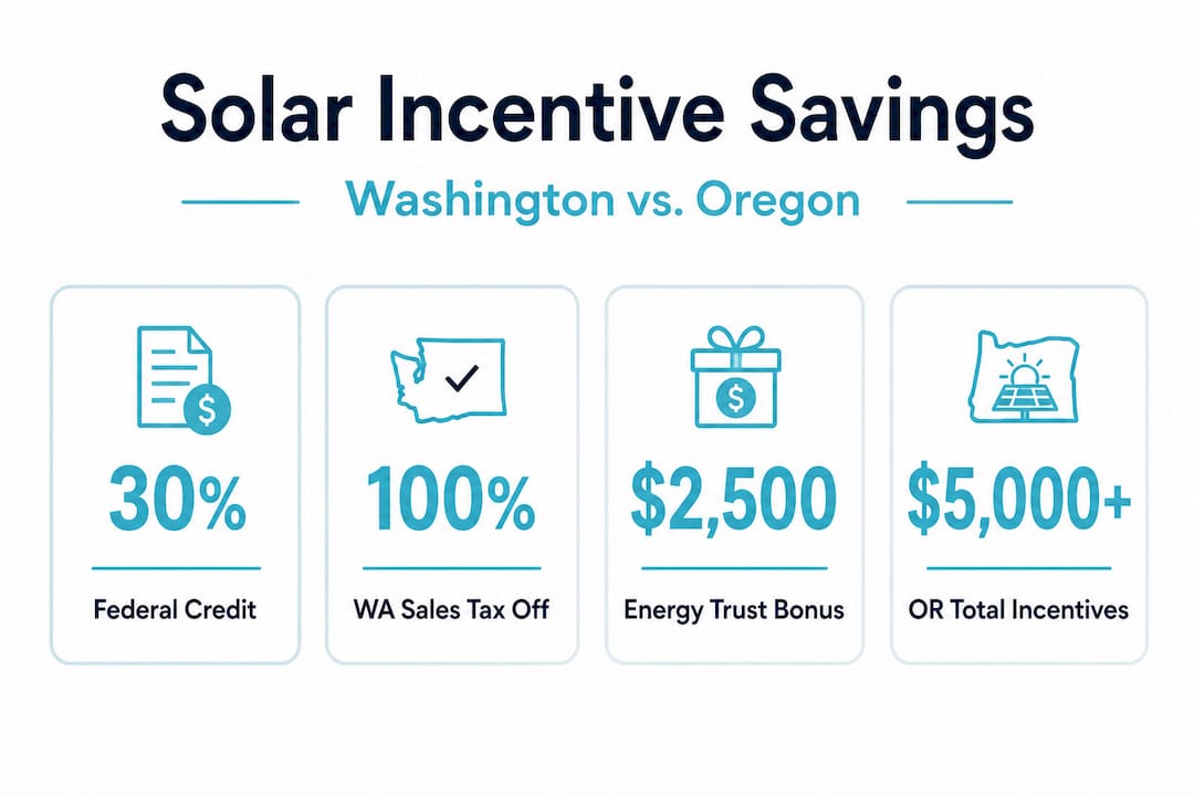 Infographic comparing key solar savings for WA and OR