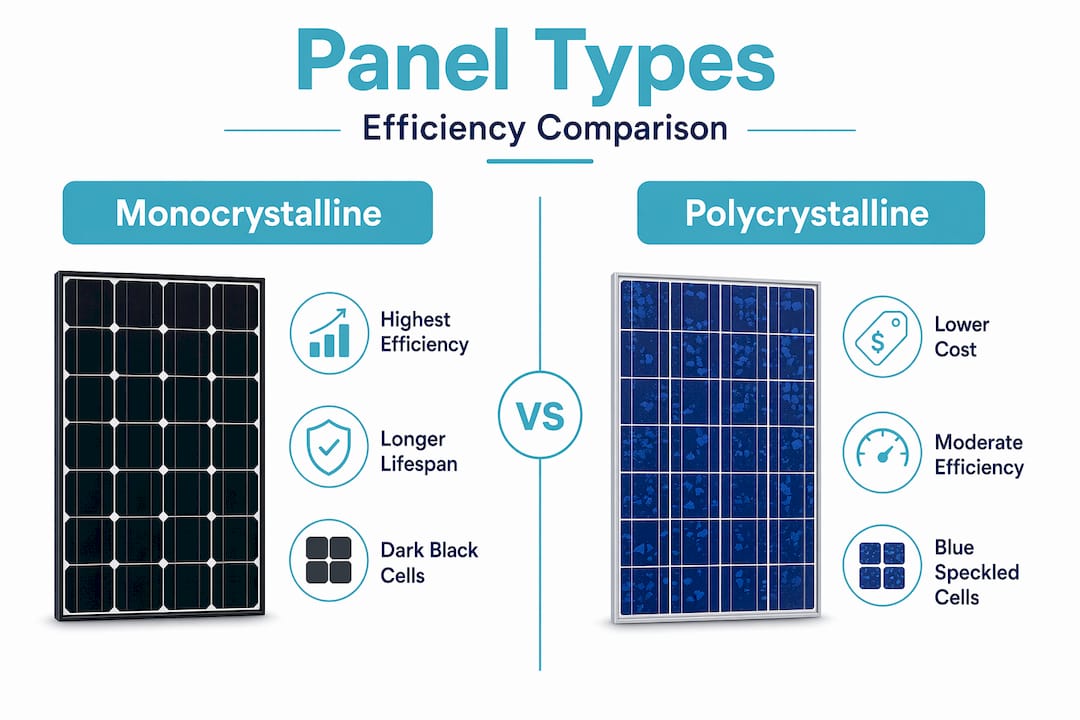 Infographic comparing solar panel types and efficiency