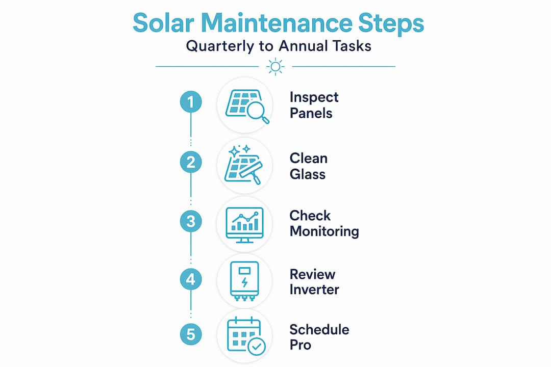 Infographic listing solar maintenance steps