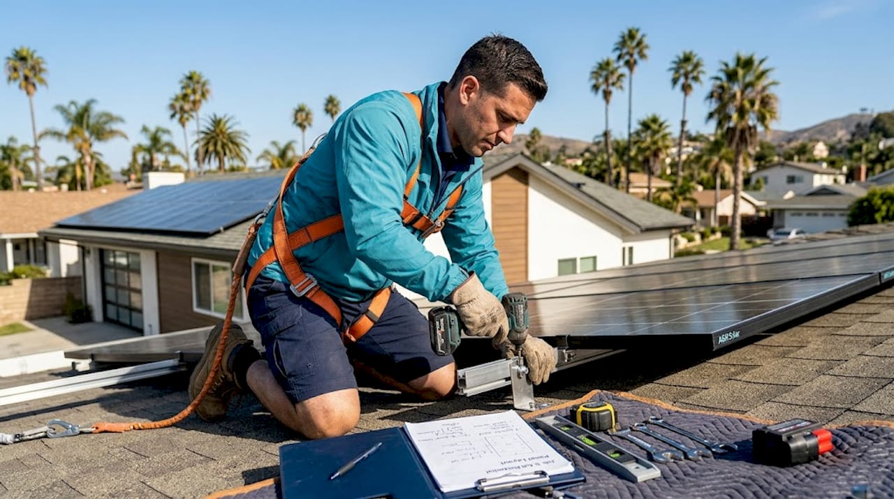 Solar installer working on northwest home roof