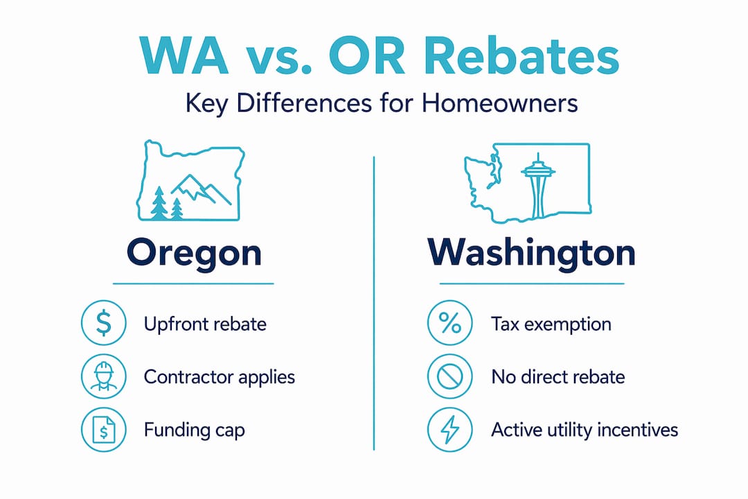 Infographic comparing Oregon and Washington solar rebates