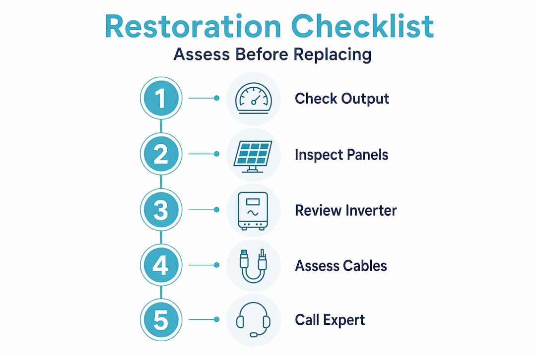 Vertical infographic with steps to evaluate solar system restoration