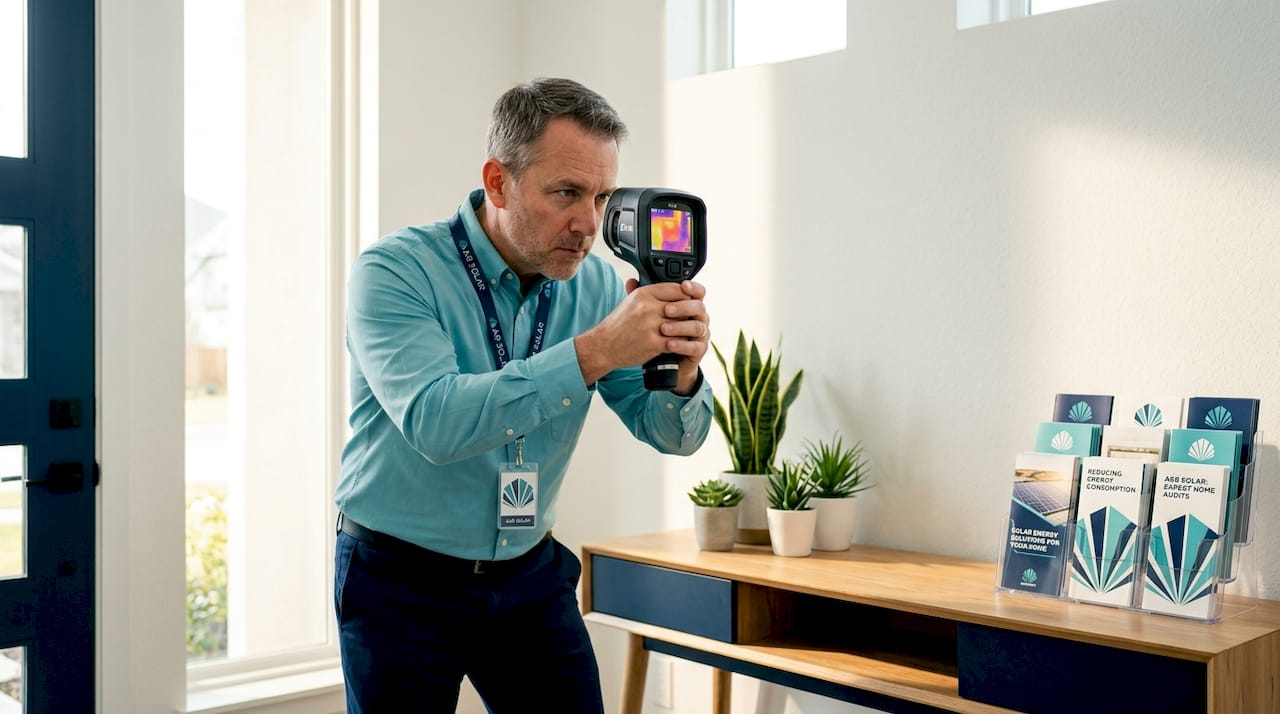 Professional conducting home energy audit