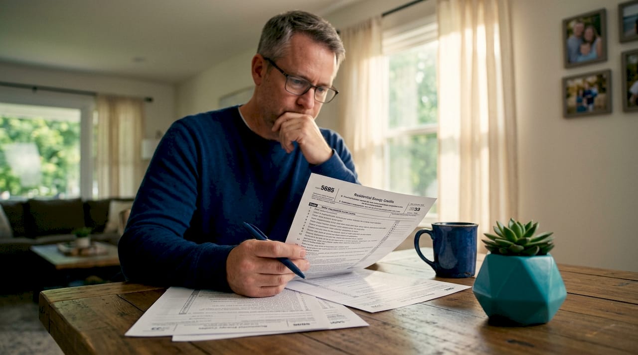 Homeowner reviewing solar tax credit documents