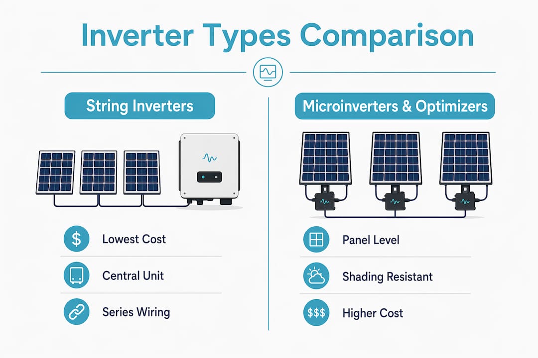 Infographic comparing string and microinverters