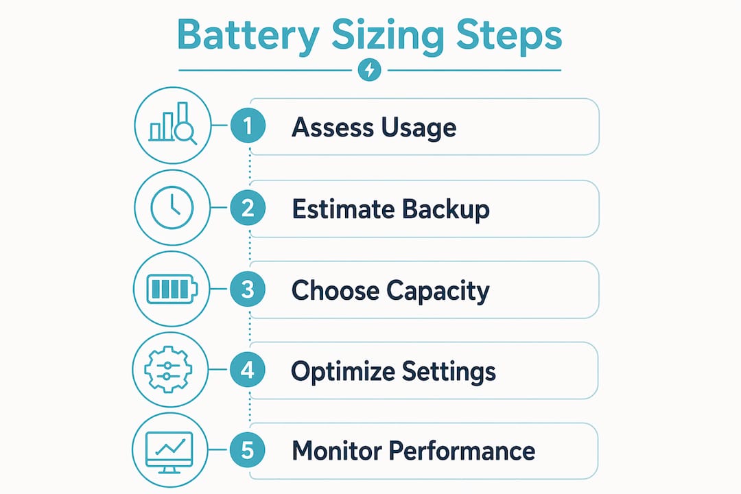 Infographic on home battery sizing steps