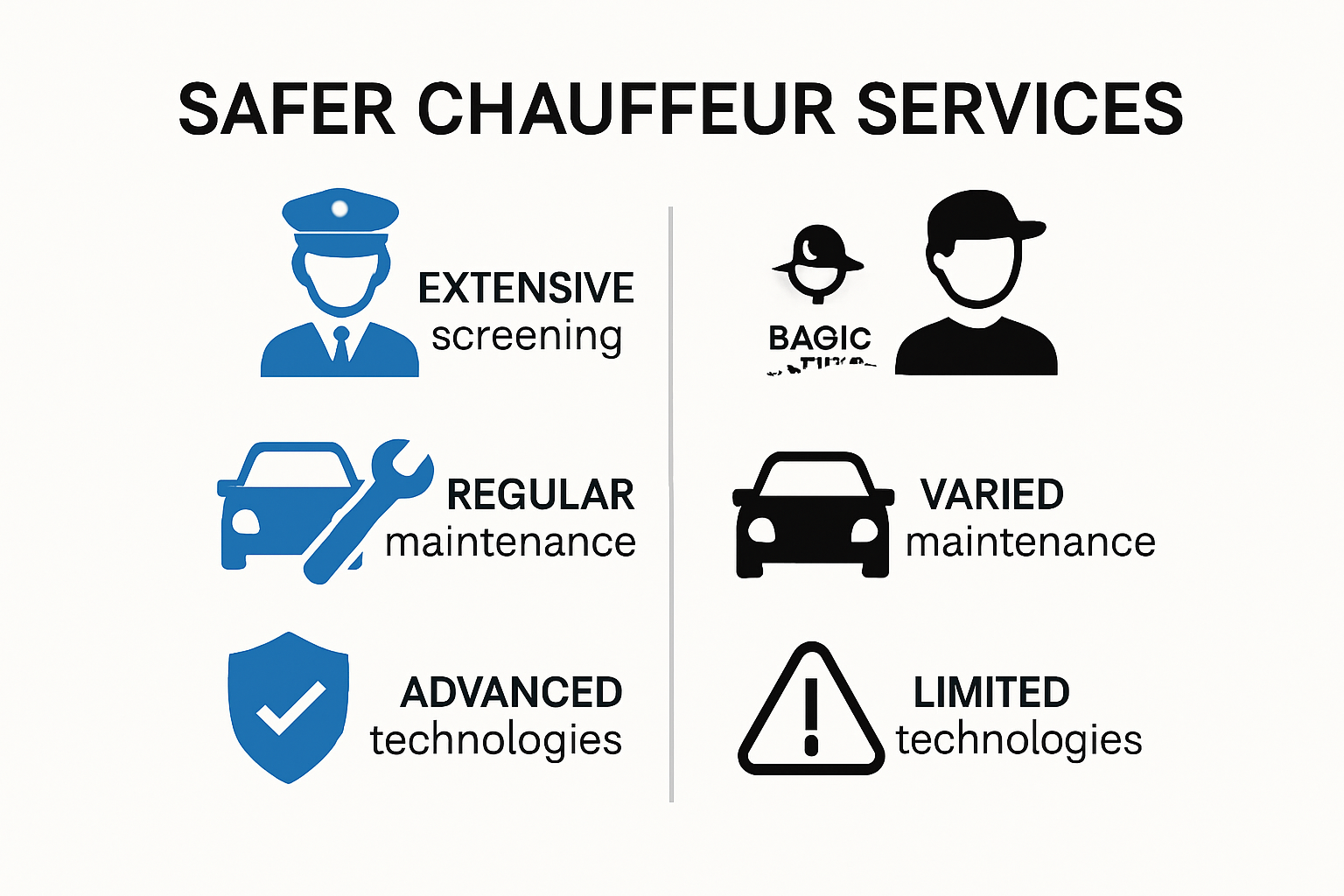 Comparison infographic showing chauffeur service safety features versus other transport