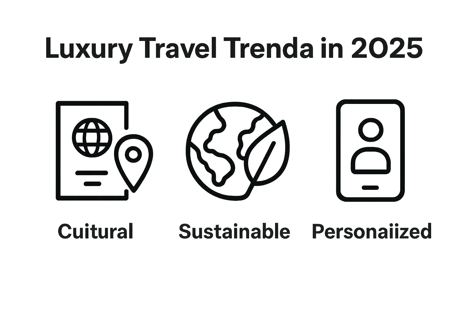 Three-icon infographic showing cultural, sustainable, and personalized travel trends.