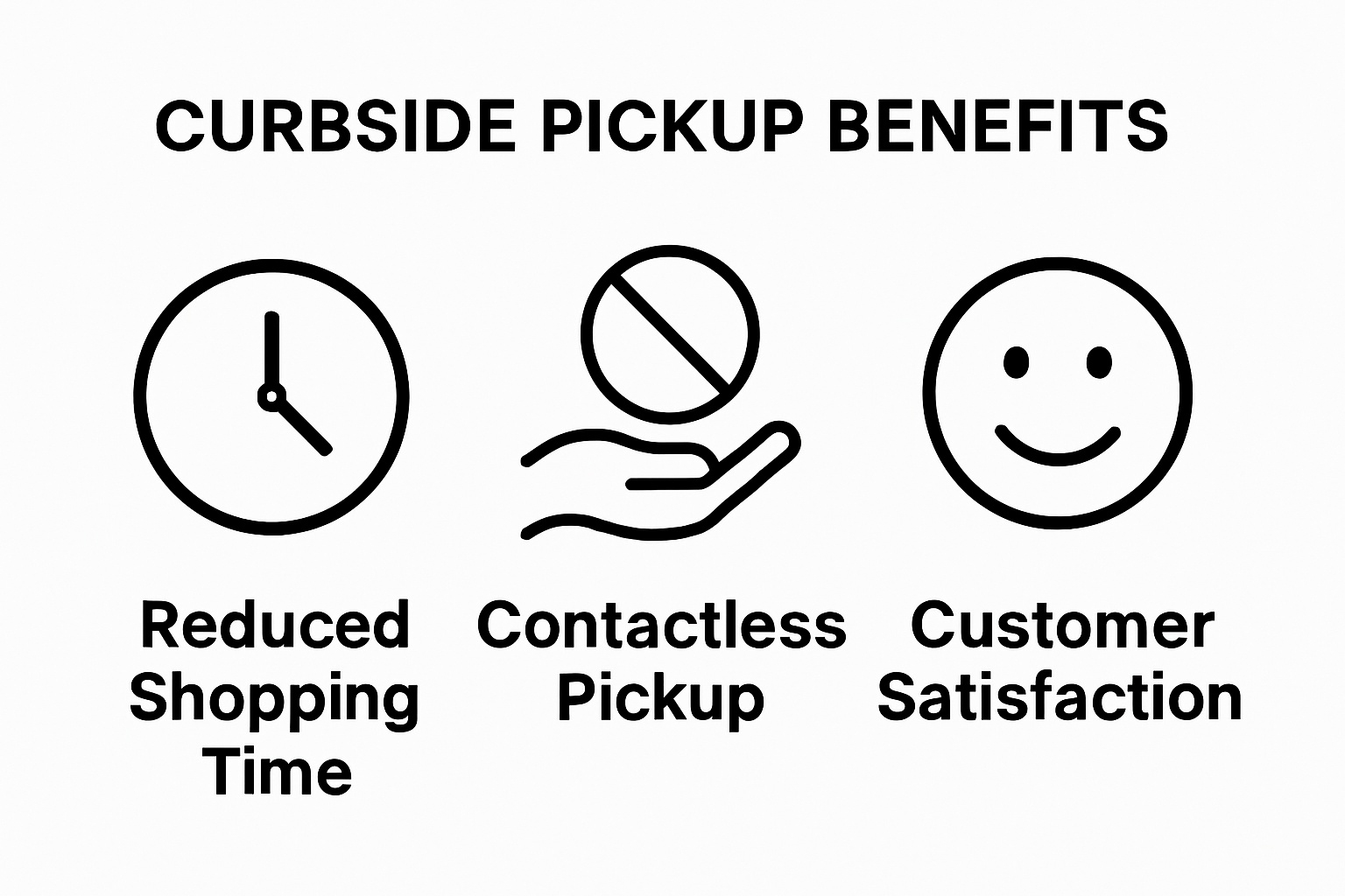 Infographic showing three major benefits of curbside pickup using simple icons