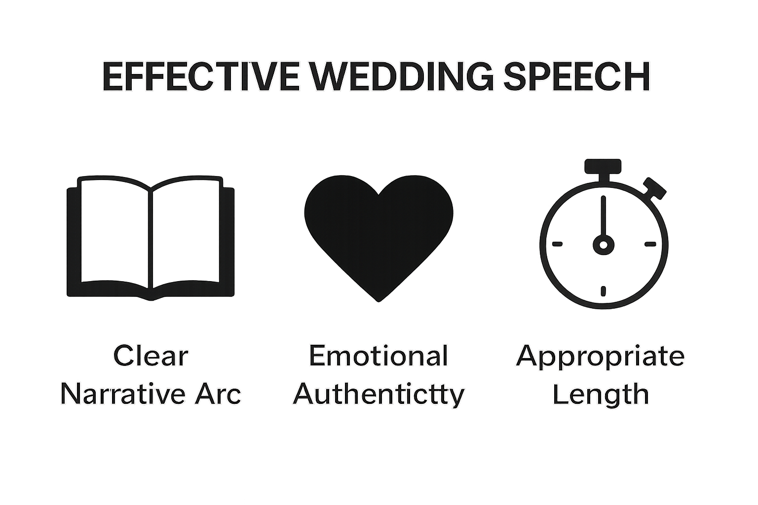 Three icons comparing wedding speech elements