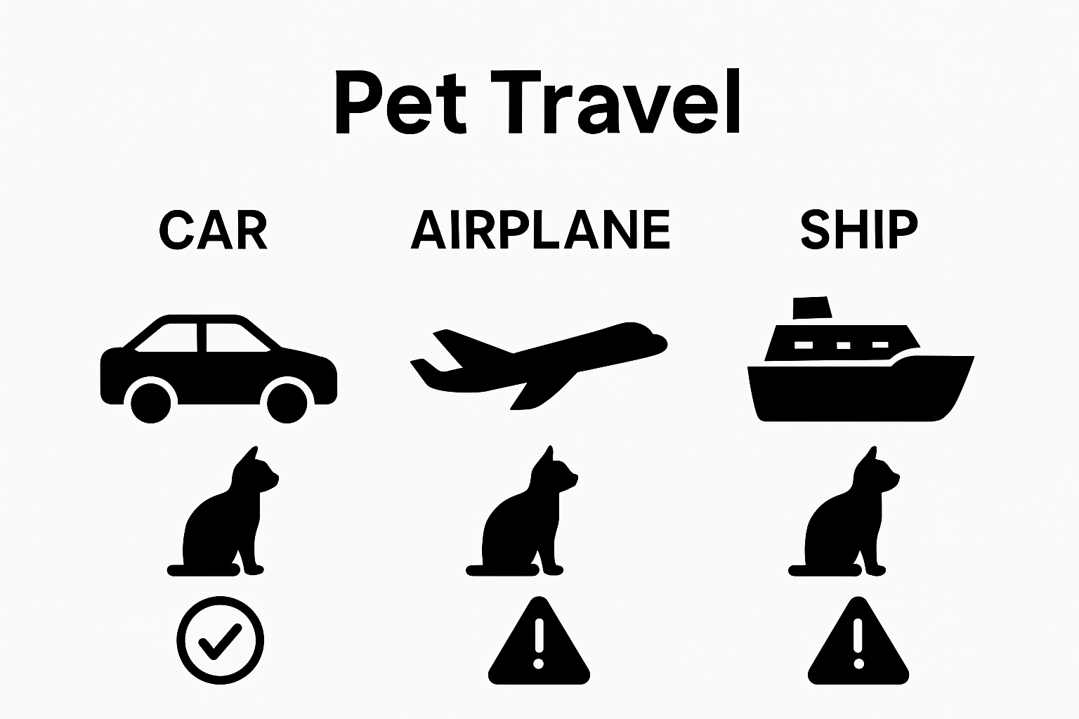 Comparison of pet comfort across car, plane, and ship travel