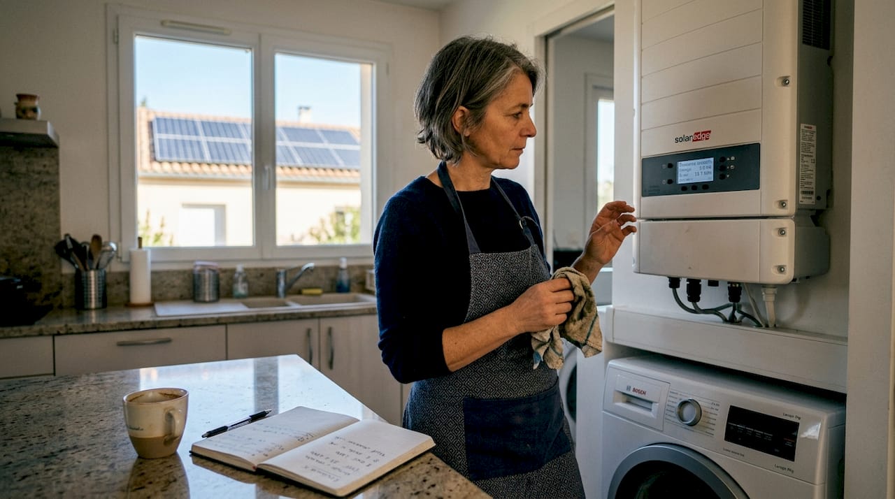 Après avoir nettoyé ses panneaux solaires, le propriétaire contrôle à nouveau leur performance pour vérifier si la production a augmenté.