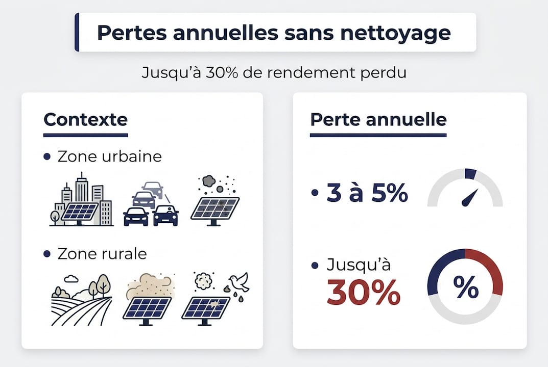 Infographie : impact du manque d'entretien sur la performance des panneaux solaires