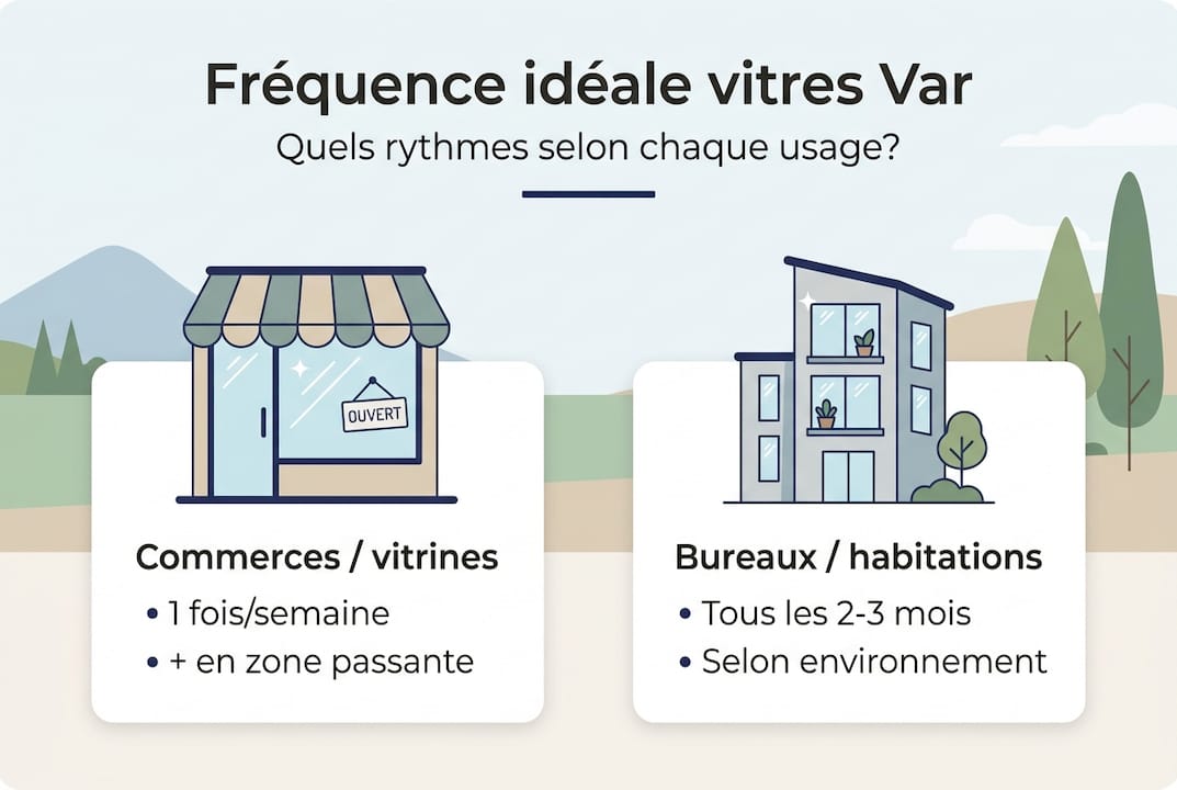 Découvrez en un coup d’œil la fréquence idéale pour l’entretien de vos vitres dans le Var grâce à notre infographie dédiée.
