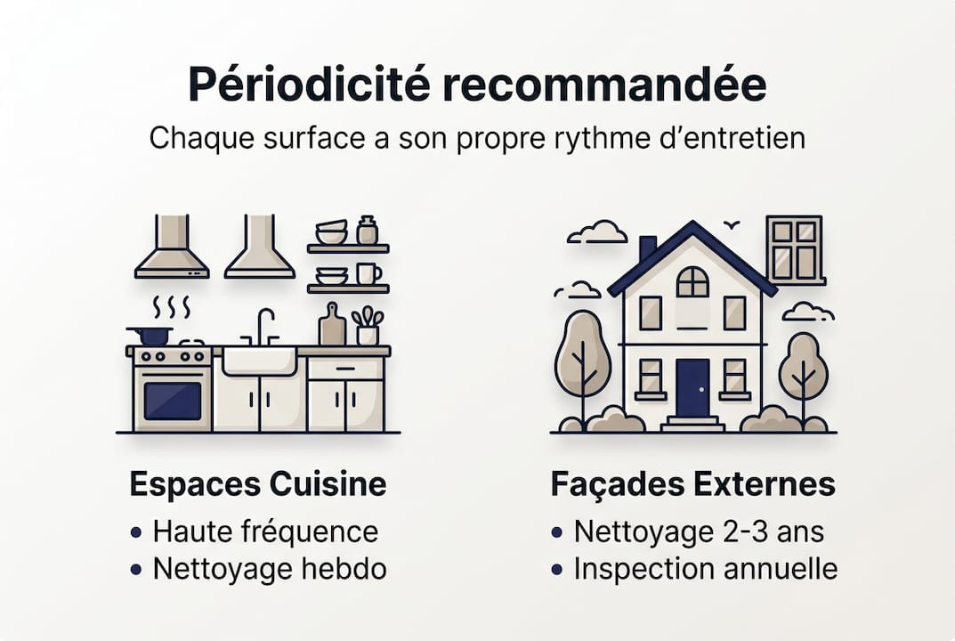 Tableau récapitulatif des fréquences de nettoyage en fonction des types de surfaces