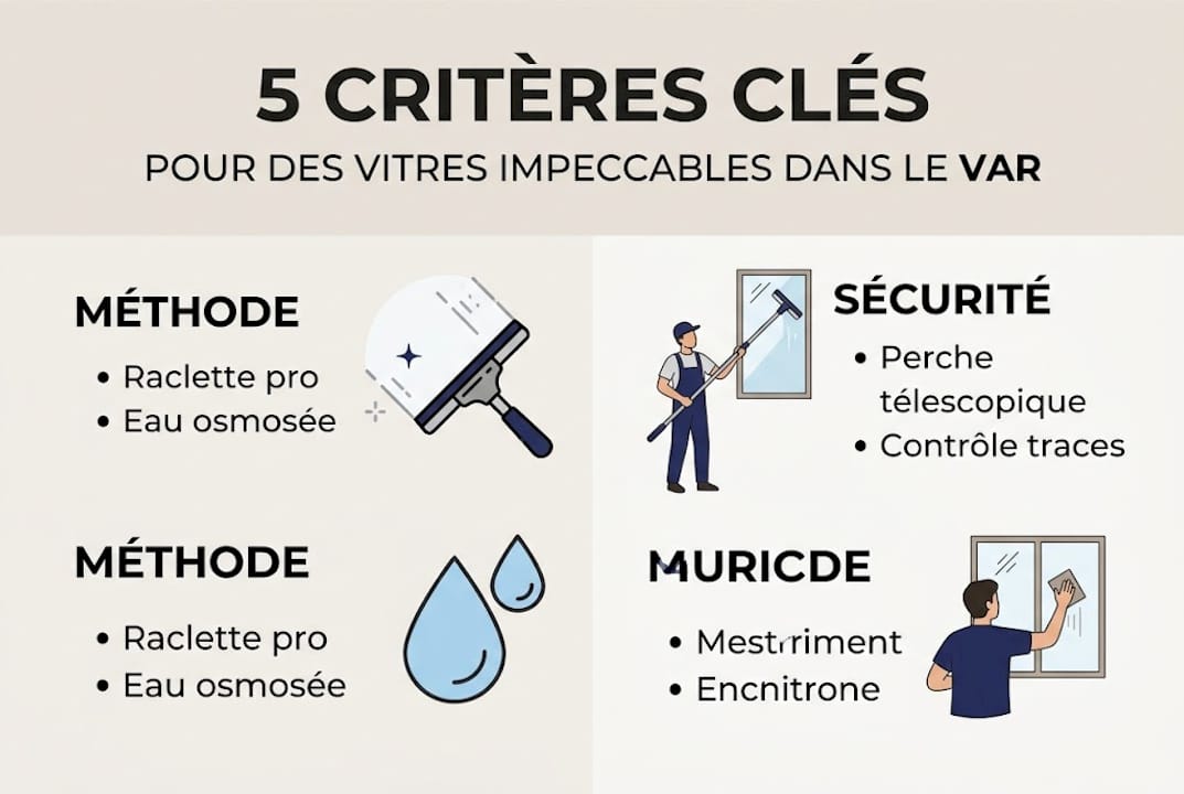 Infographie : les critères essentiels pour un nettoyage de vitres impeccable dans le Var