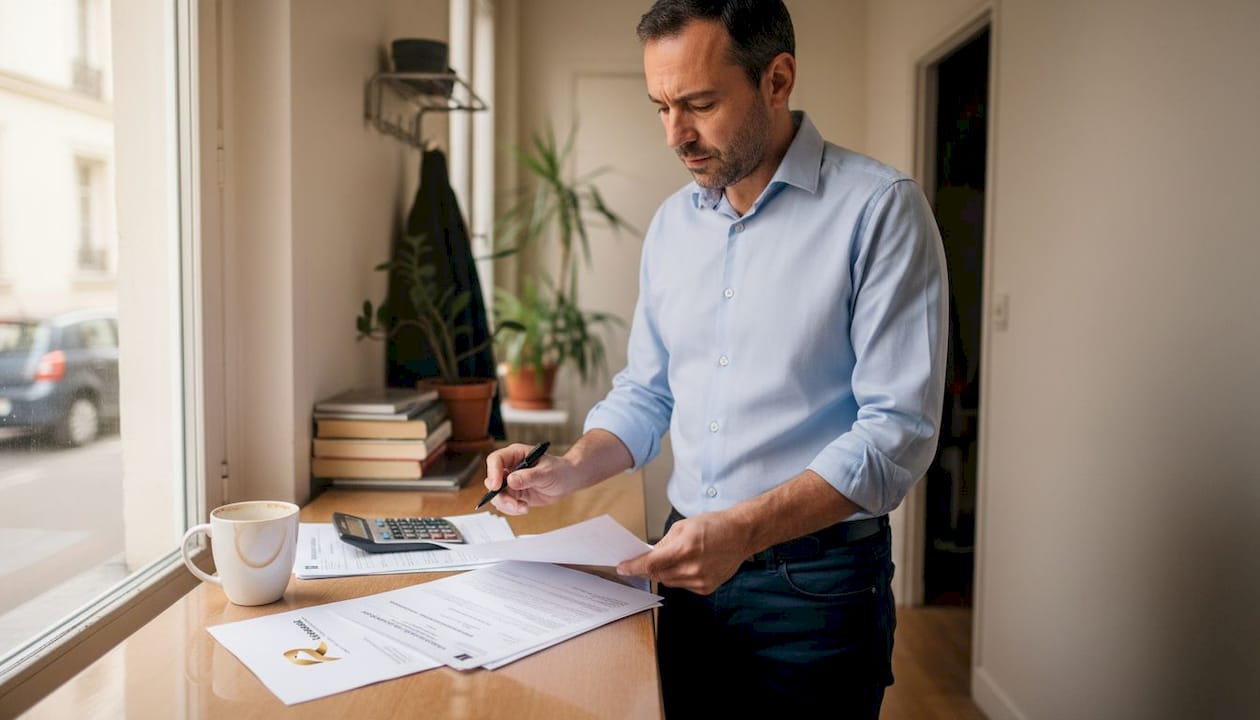 Le propriétaire passe en revue les contrats de location dans le couloir.