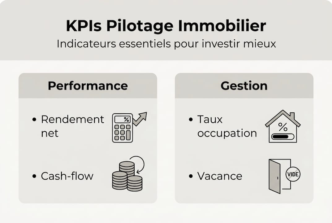 Visuel synthétique présentant les indicateurs clés de performance pour la gestion immobilière
