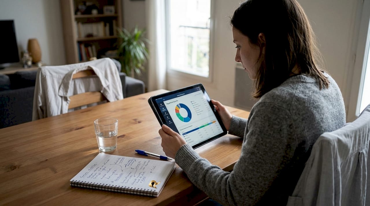 Une femme consulte la répartition de son portefeuille sur une tablette.