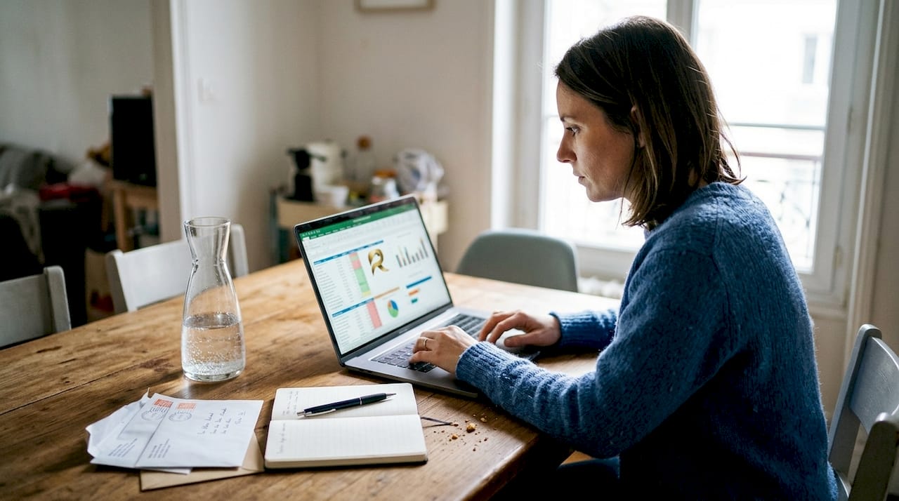 Une femme élabore des simulations immobilières sur un tableur.