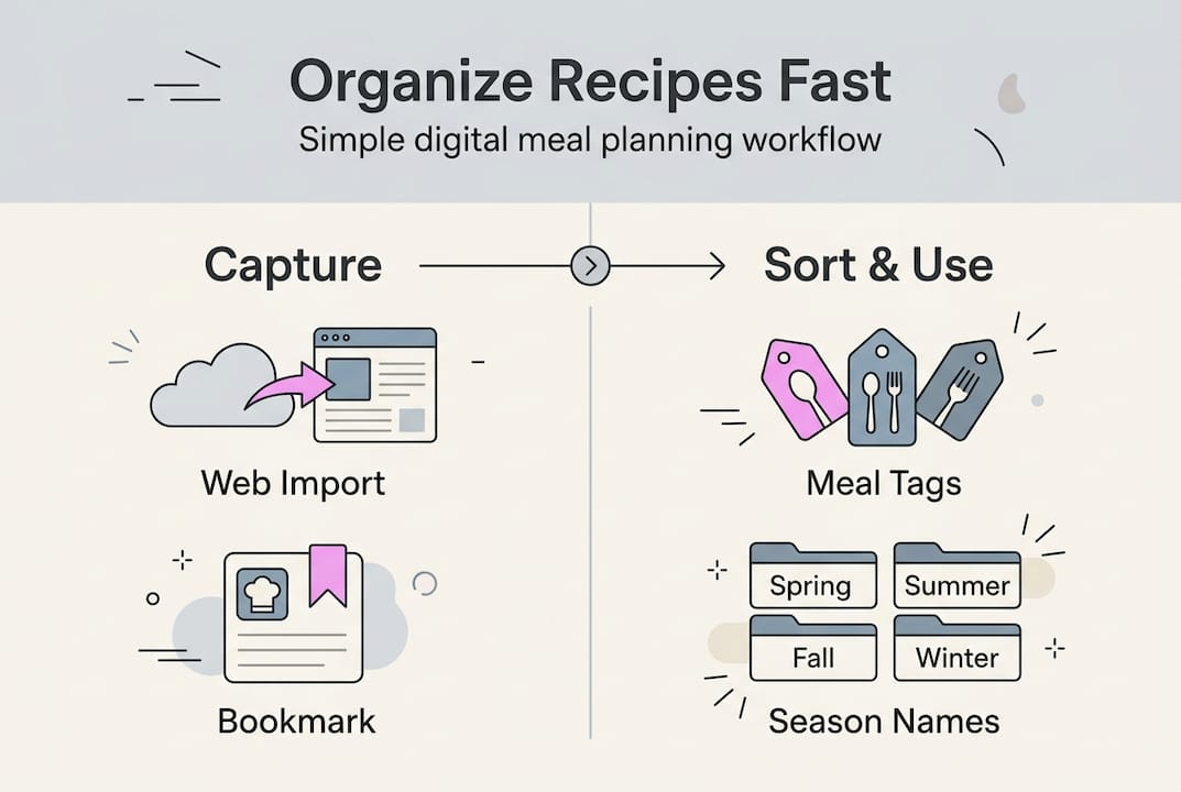Infografica di semplici passaggi per organizzare ricette online