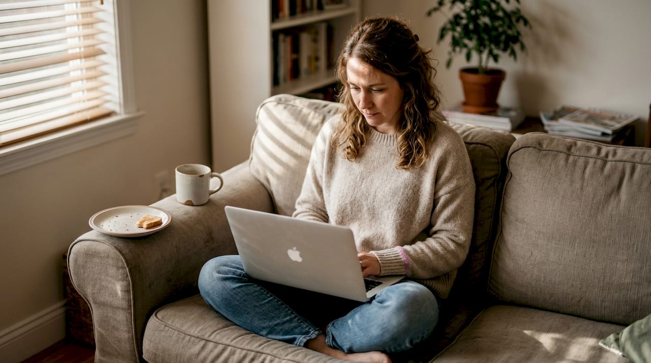 Donna che categorizza ricette online sul laptop