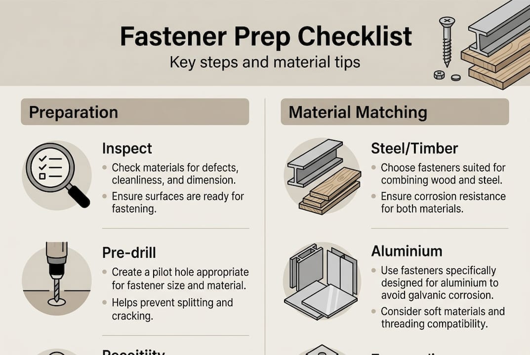Infographic showing fastener prep checklist and materials