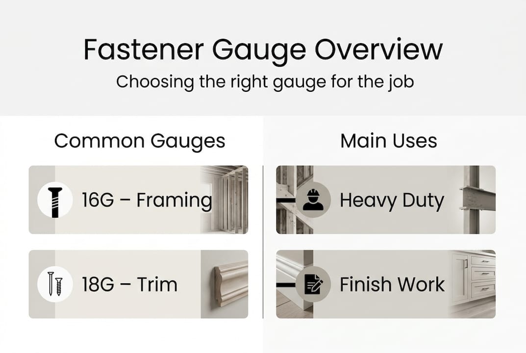 Infographic showing fastener gauges and uses