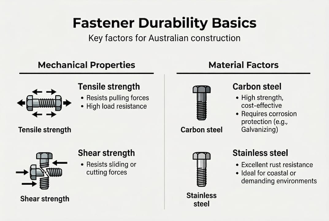 Infographic of fastener durability properties and materials