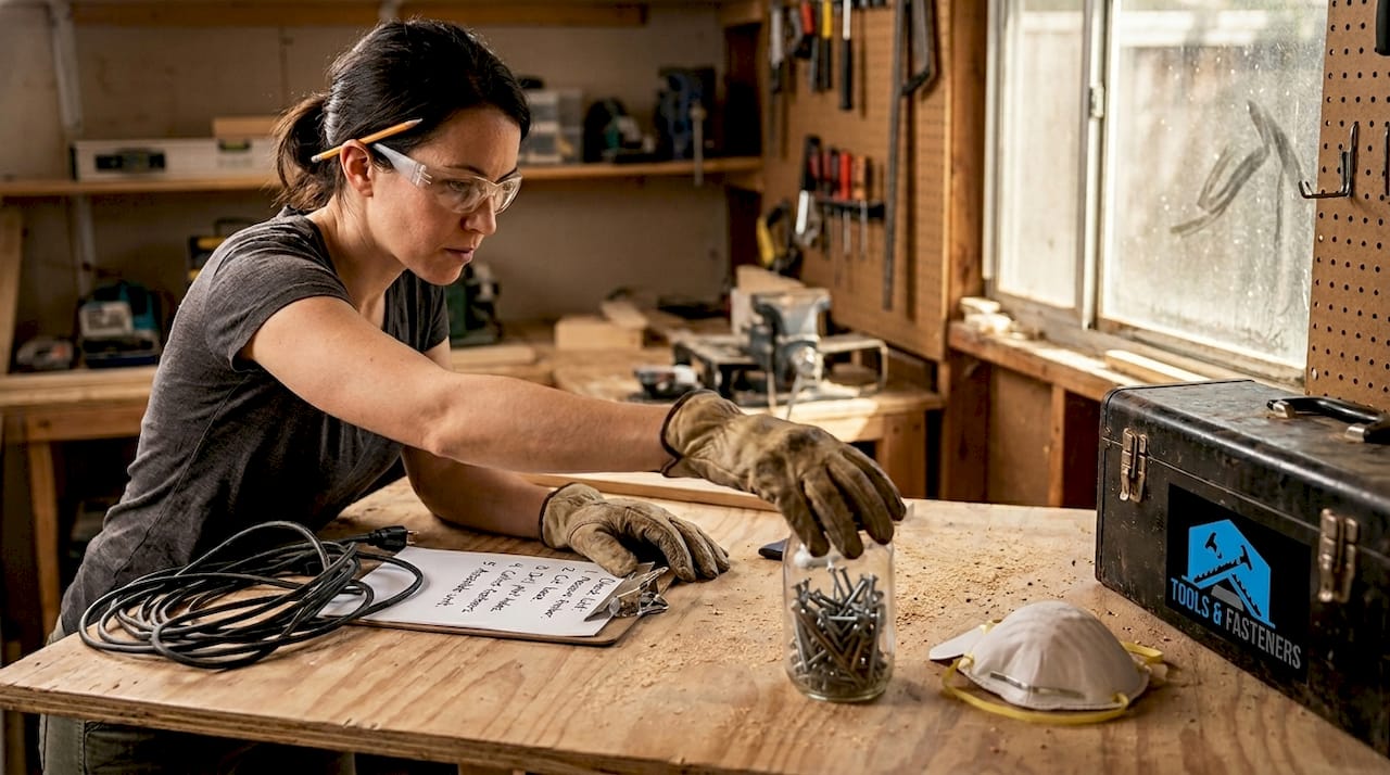 Woman preparing workspace for staple fastening