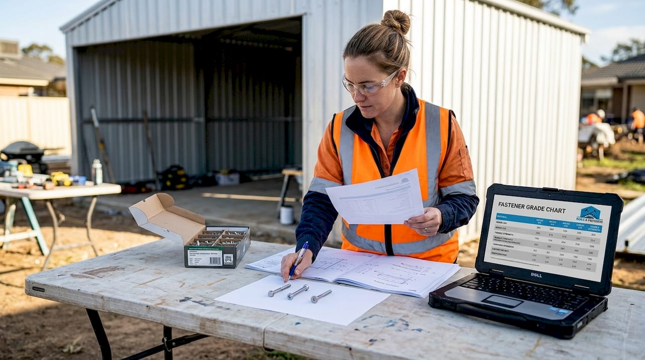 Project manager comparing stainless screw grades onsite