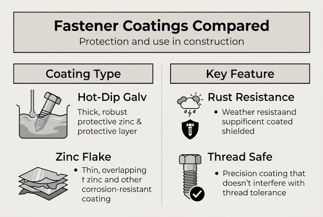 Infographic comparing main fastener coatings