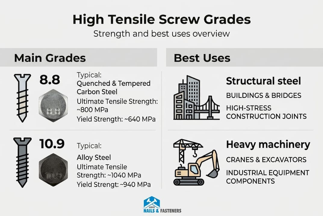 Infographic of screw grades and uses