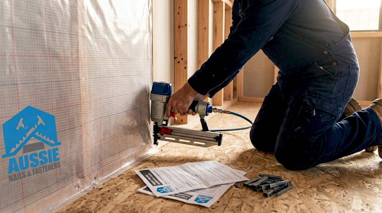 Staple gun used on vapour barrier