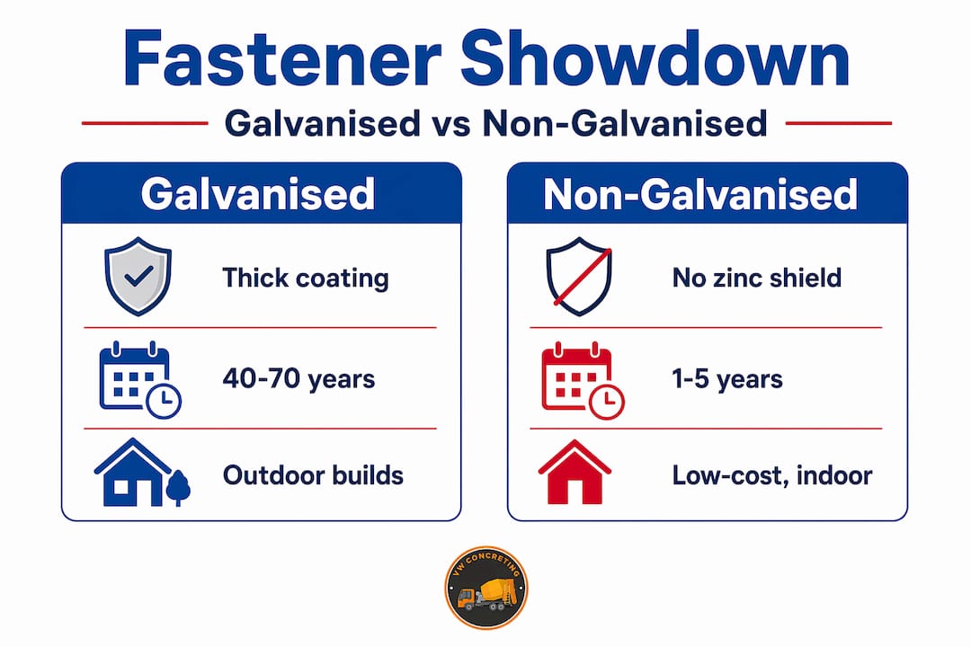 Infographic comparing galvanised and non-galvanised fasteners